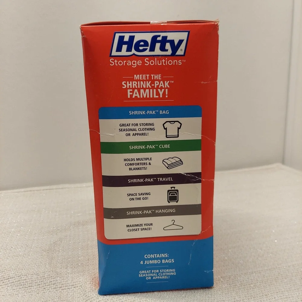 Hefty Shrink-Pak Jumbo Vacuum Storage Bags 4 Count 48x35 H-7041-250HFT-A-463